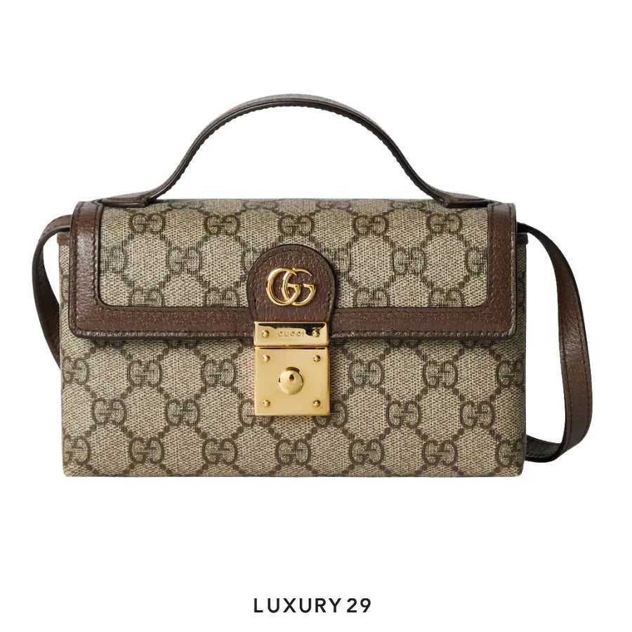 Gucci Ophidia mini top handle bag Beige and ebony GG Supreme canvas Brown GUCCI Luxury29