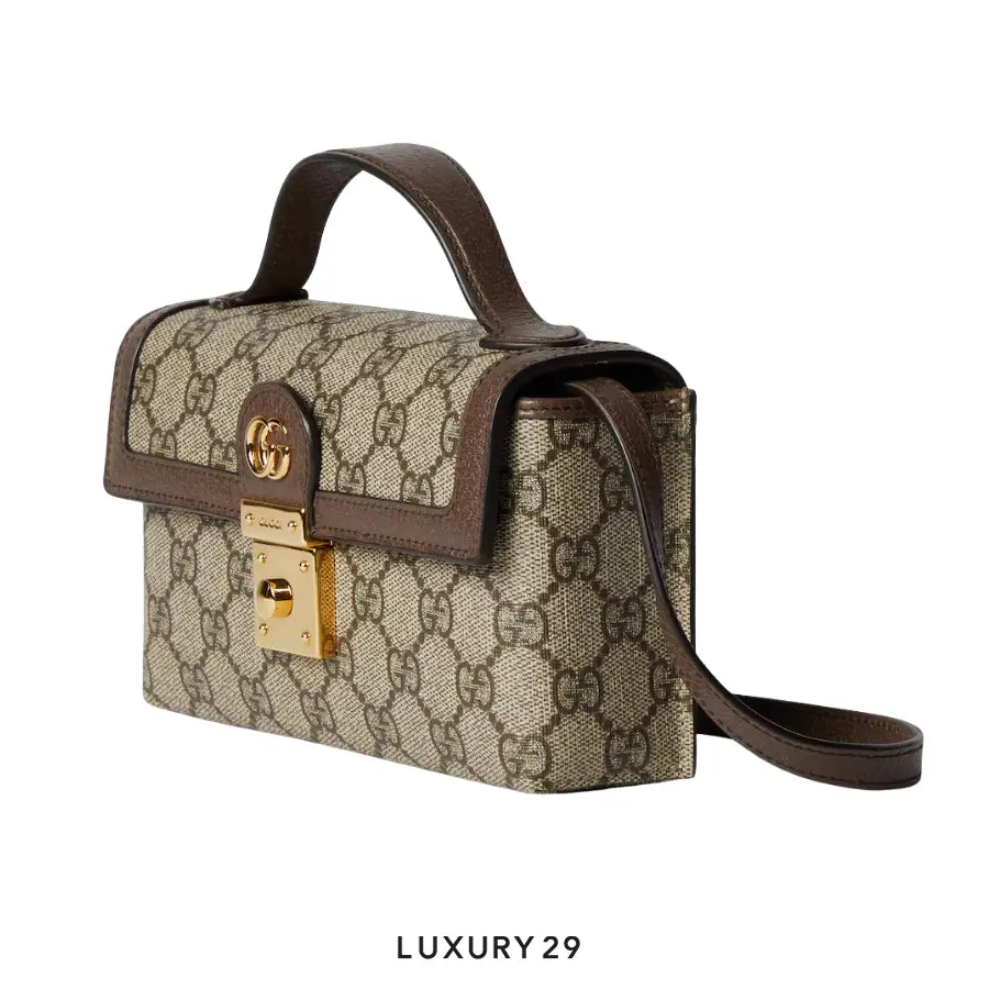 Gucci Ophidia mini top handle bag Beige and ebony GG Supreme canvas Brown GUCCI Luxury29
