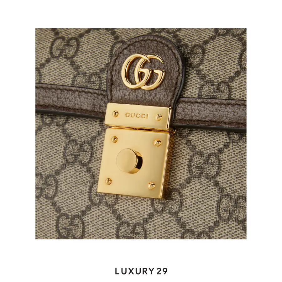 Gucci Ophidia mini top handle bag Beige and ebony GG Supreme canvas Brown GUCCI Luxury29