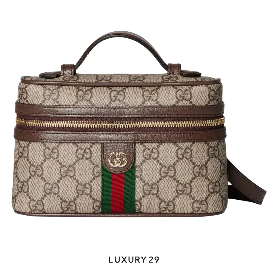 Gucci Ophidia small vanity bag Beige and dark brown GG Monogram coated fabric Brown GUCCI Luxury29