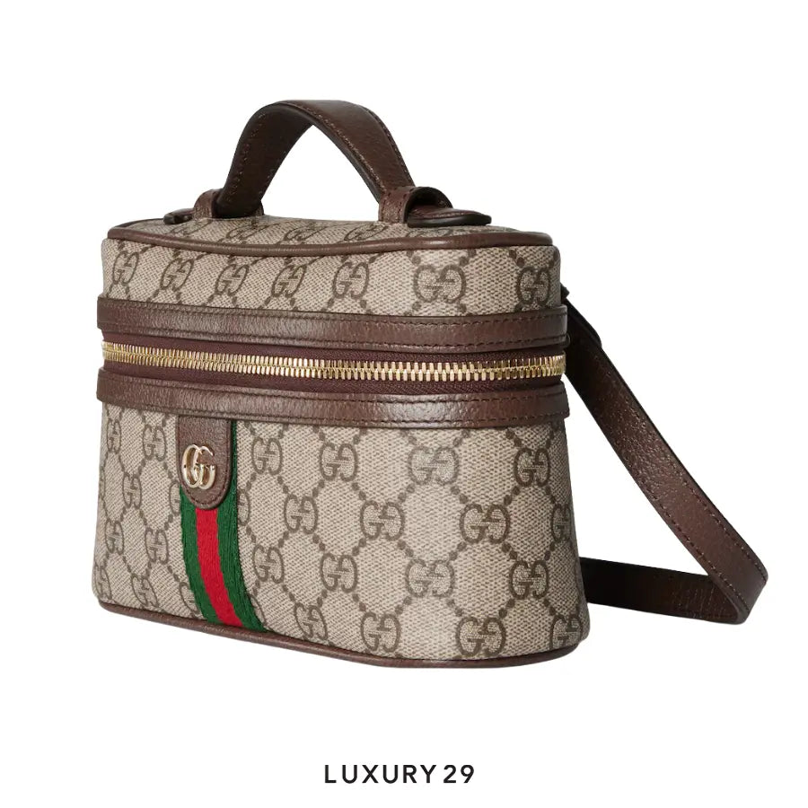 Gucci Ophidia small vanity bag Beige and dark brown GG Monogram coated fabric Brown GUCCI Luxury29