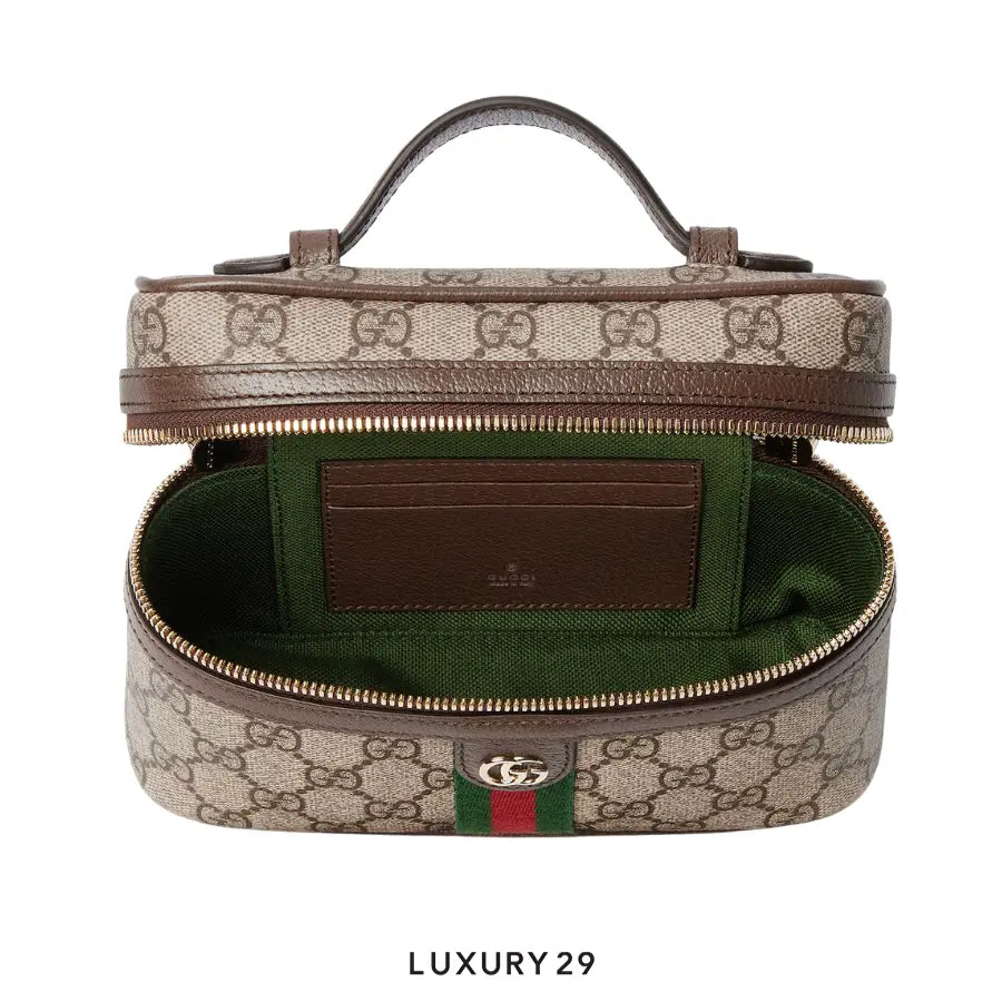 Gucci Ophidia small vanity bag Beige and dark brown GG Monogram coated fabric Brown GUCCI Luxury29