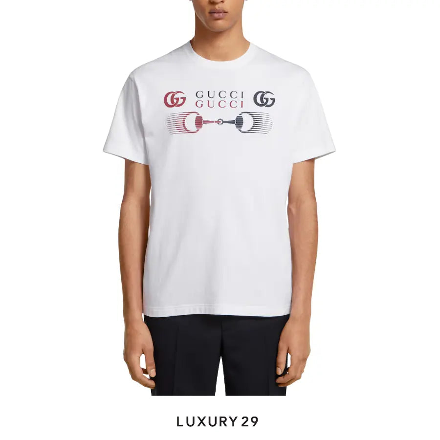 Gucci Printed cotton jersey T-shirt Double G and Horsebit print White GUCCI Luxury29