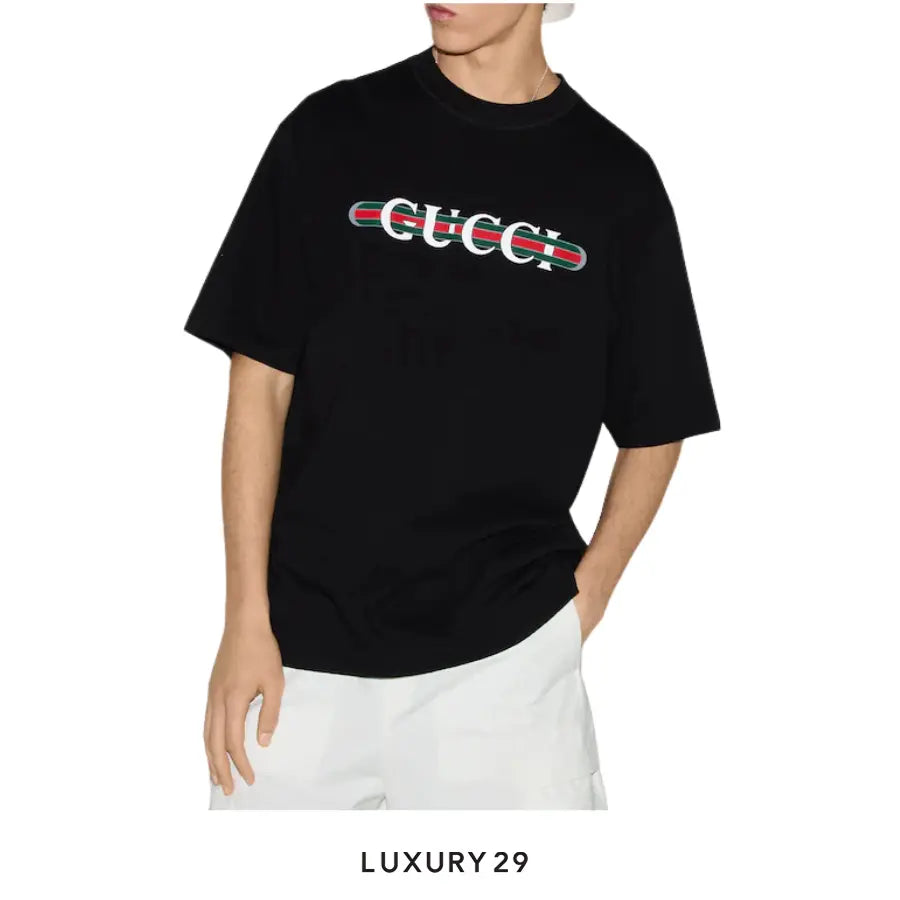 Gucci Printed cotton jersey T-shirt Gucci Web print Black GUCCI Luxury29