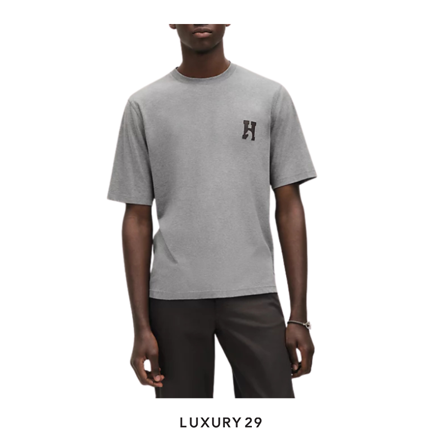 HERMES "H'Cheval" t-shirt with leather detail Gris