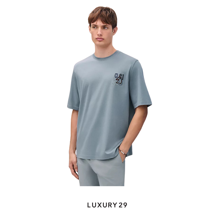 HERMES "H Puzzle" t-shirt with leather detail Eucalyptus