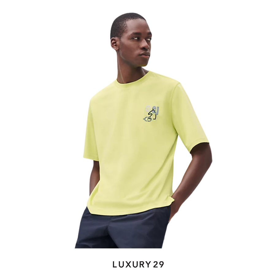 HERMES "H Puzzle" t-shirt with leather detail Lime HERMES