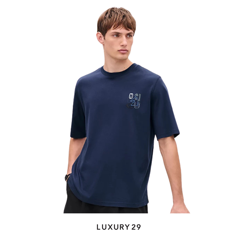 HERMES "H Puzzle" t-shirt with leather detail Ocean HERMES
