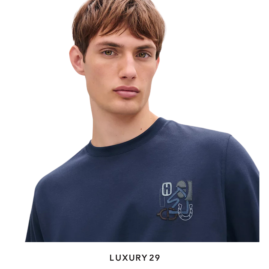 HERMES "H Puzzle" t-shirt with leather detail Ocean HERMES