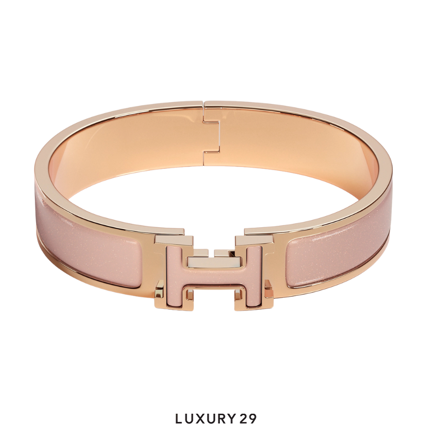 Hermes Clic H Glitter Bracelet PM Rose Cassata