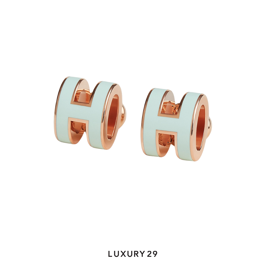Hermes Mini Pop H earrings Gold Plated Bleu polaire HERMES