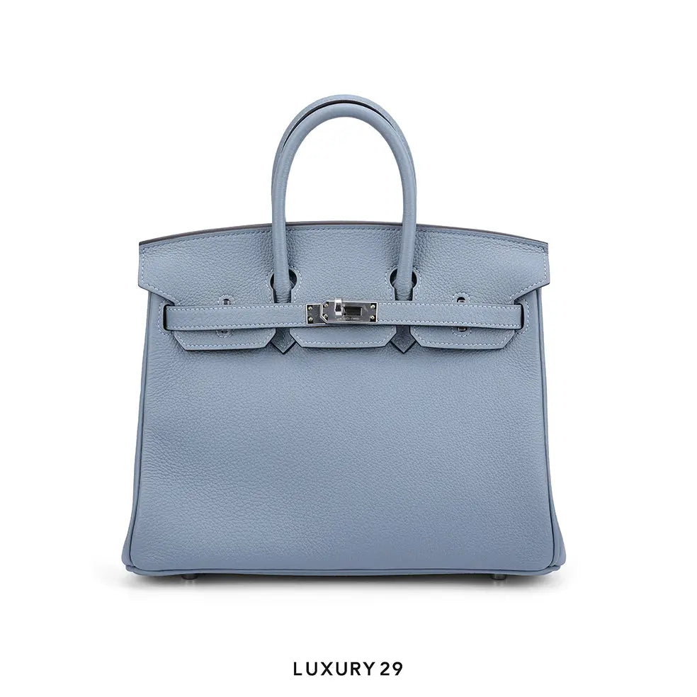 Hermes Birkin Sellier 25 Bleu Brume Epsom Palladium Hardware / U Stamp
