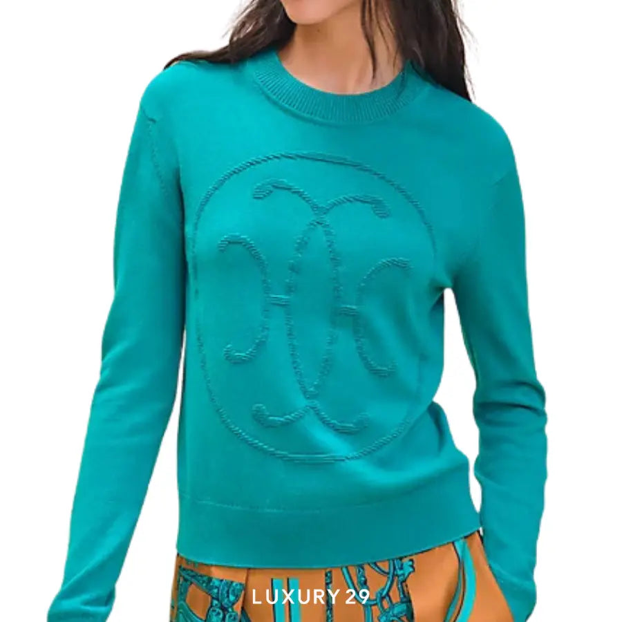 Hermes Cashmere "H Lift" long-sleeve sweater Vert Emeraude