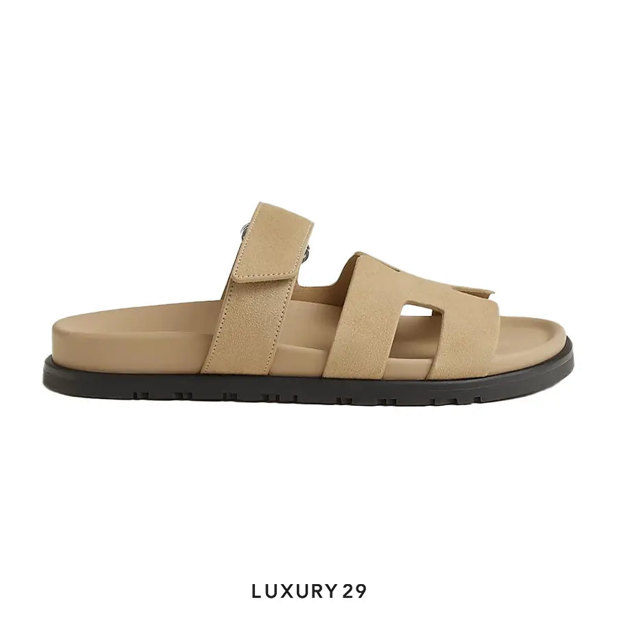 Hermes Chypre Sandal Cherve Velours Beige Lin(W)
