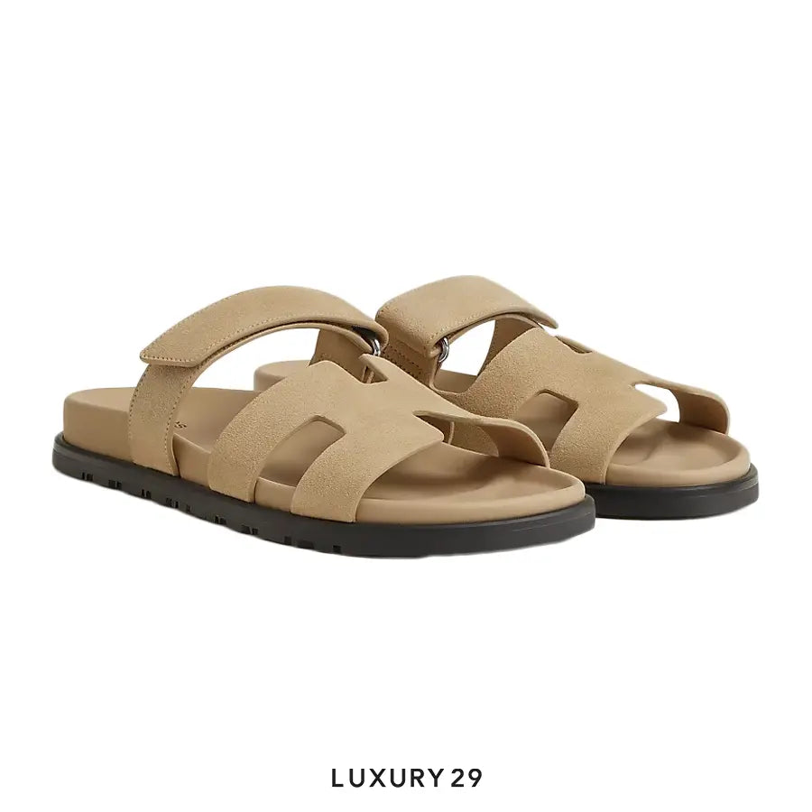 Hermes Chypre Sandal Cherve Velours Beige Lin(W) HERMES