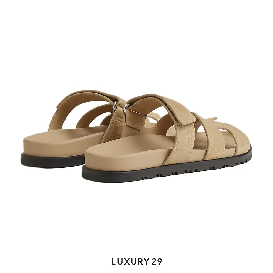 Hermes Chypre Sandal Cherve Velours Beige Lin(W) HERMES