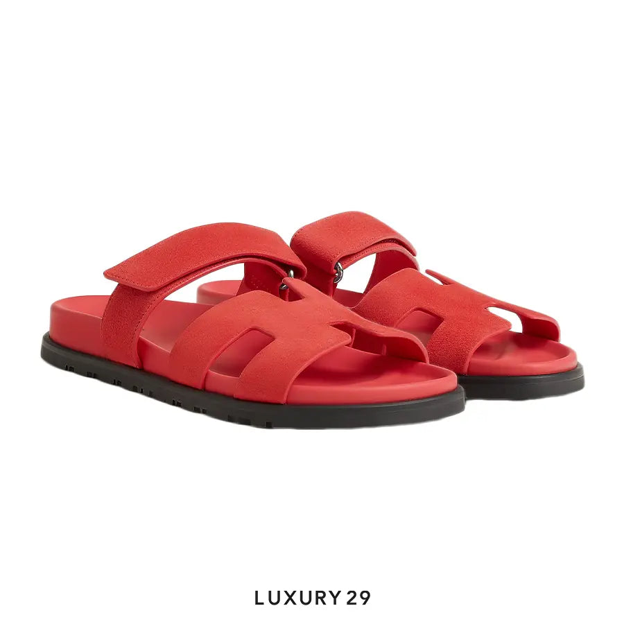 Hermes Chypre Sandal Femme Chrypre Chevre Velours Rose Vermillon 3(W) HERMES