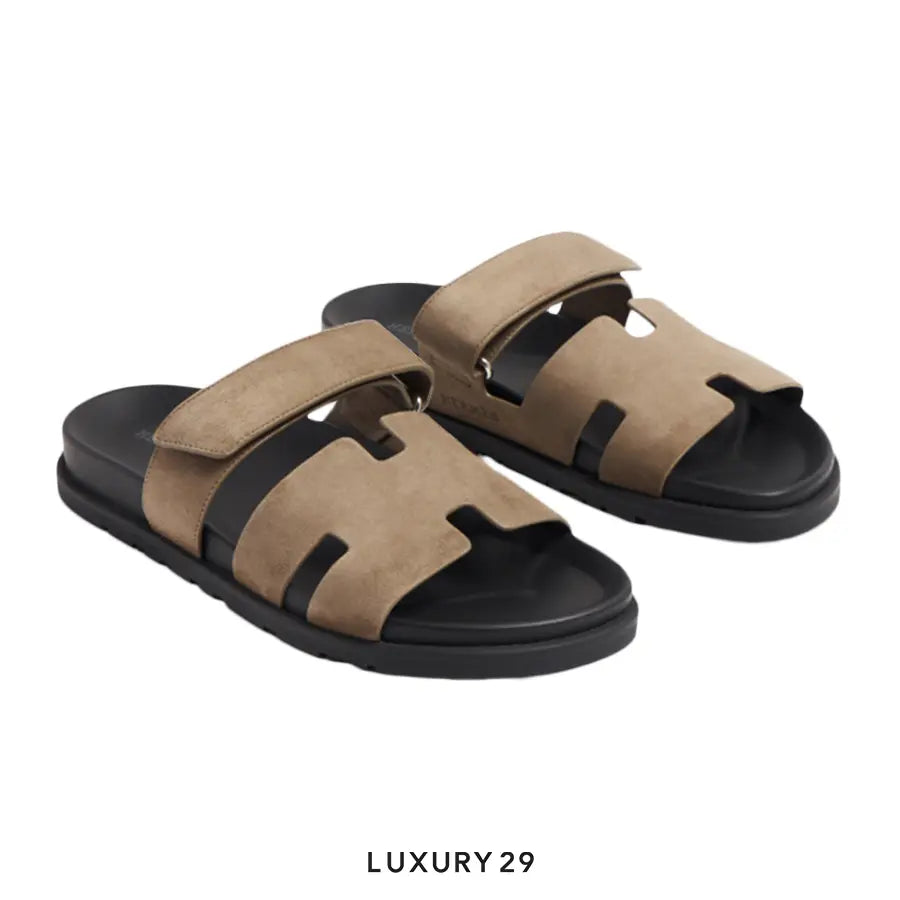 Hermes Jackson Sandal Homme Cherve Velours Etoupe(M) HERMES
