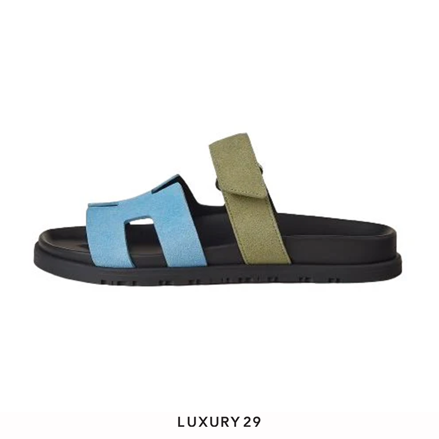 Hermes Chypre sandal Bleu Cameo / Vert Celadon HERMES