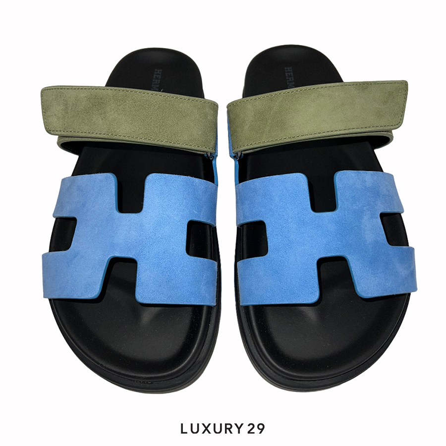Hermes Chypre sandal Bleu Cameo / Vert Celadon HERMES