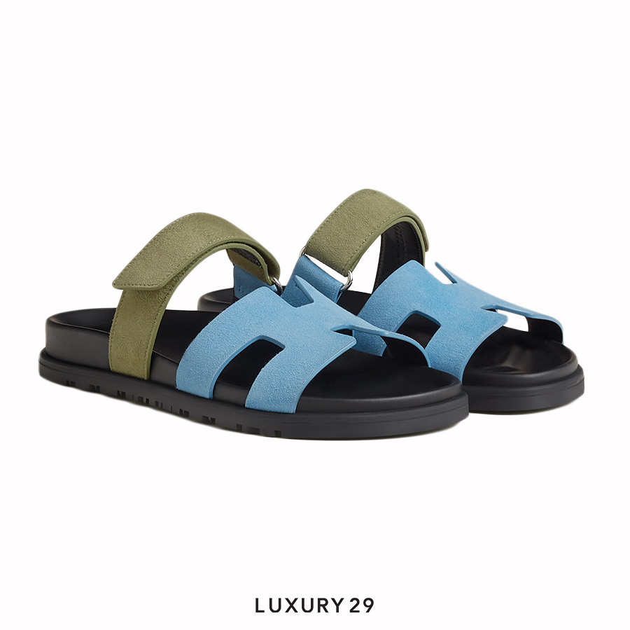 Hermes Chypre sandal Bleu Cameo / Vert Celadon HERMES
