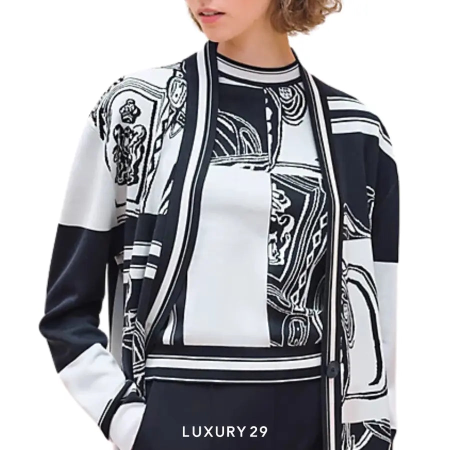 Hermes "En Desordre Finesse" long-sleeve golf cardigan Bleu Noir