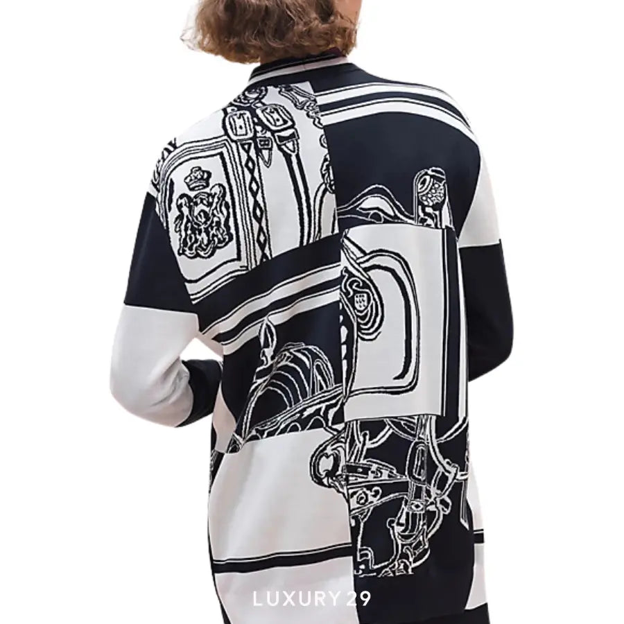 Hermes "En Desordre Finesse" long-sleeve golf cardigan Bleu Noir HERMES