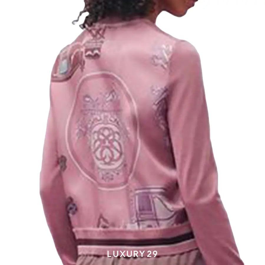 Hermes "Ex-Libris" long-sleeve twillaine cardigan Rose Aphrodite HERMES