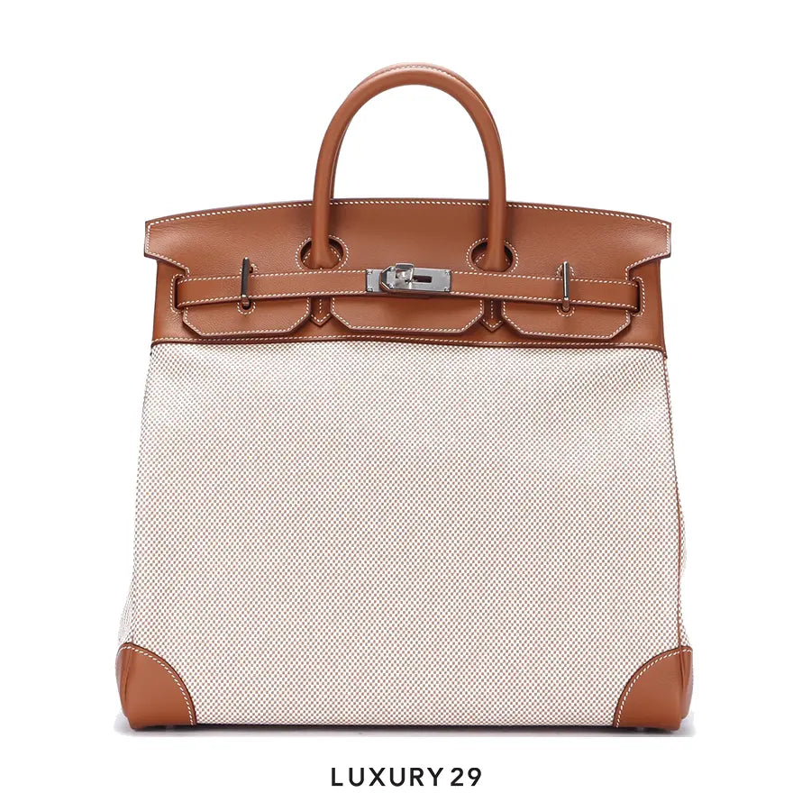 Hermes Haut a Courroies 40 Canvas/ Barenia Faubourg Ficelle/ Fauve