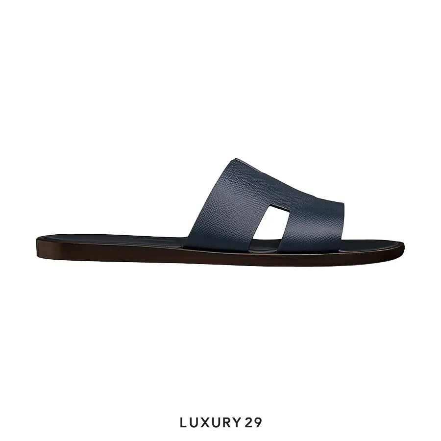 Hermes Izmir Crocodile Slides Navy
