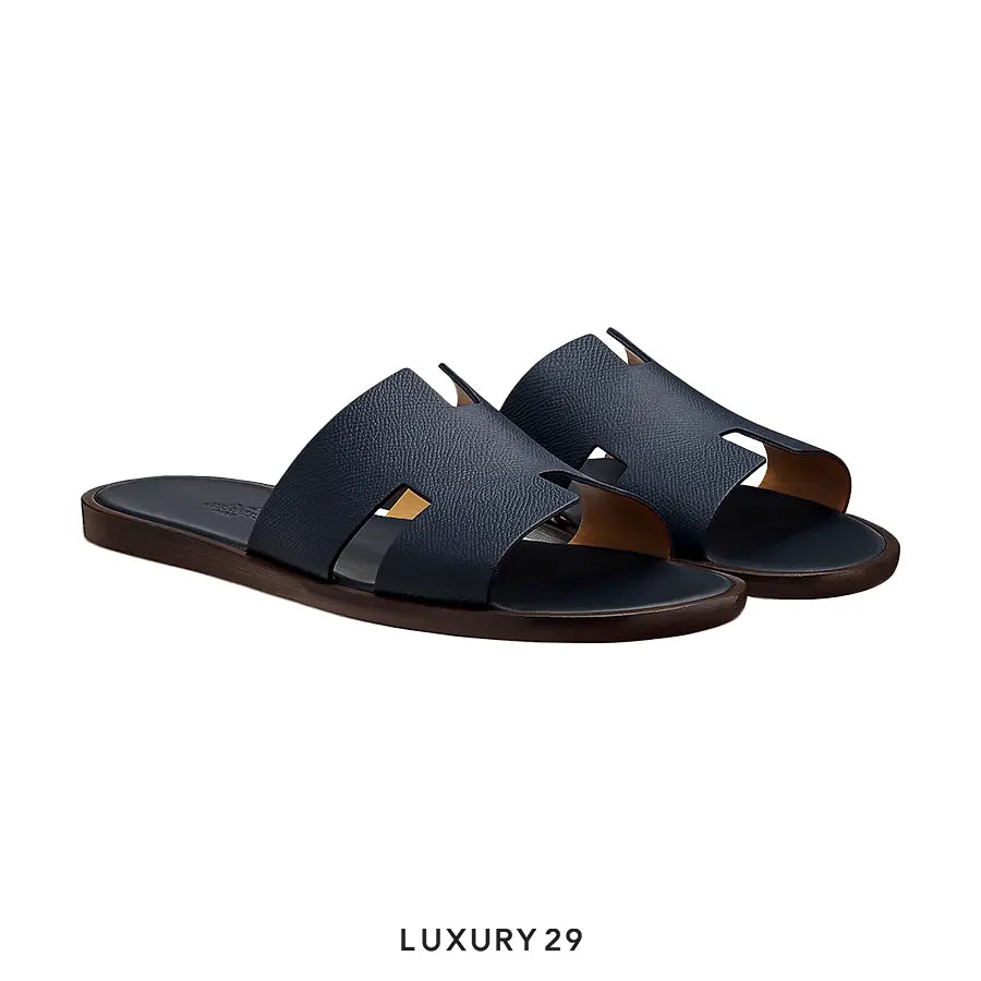 Hermes Izmir Crocodile Slides Navy HERMES