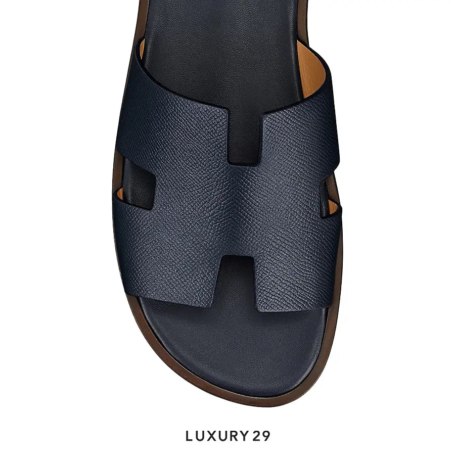 Hermes Izmir Crocodile Slides Navy HERMES