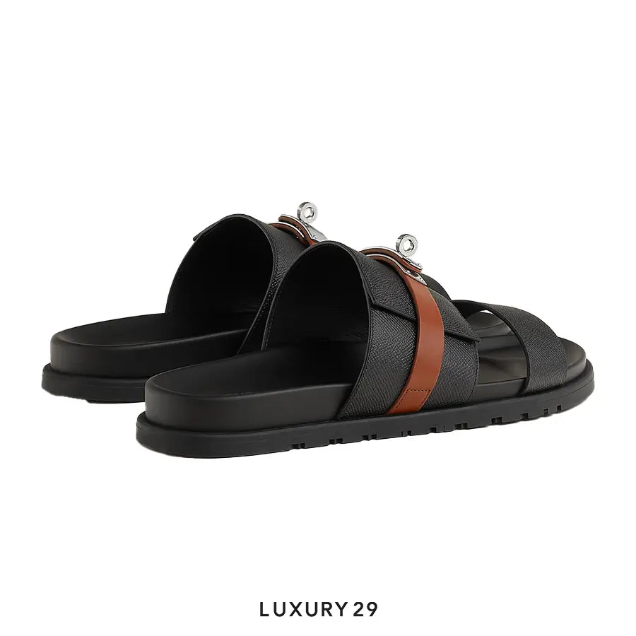 Hermes Jackson sandal noir / naturel H(M) HERMES