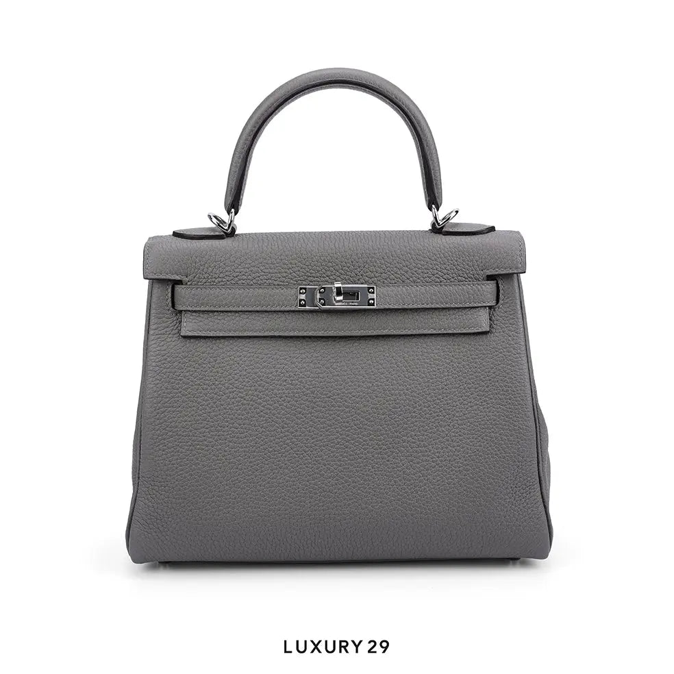 Hermes Kelly Retourne 25 Etain Togo Palladium Hardware / U Stamp