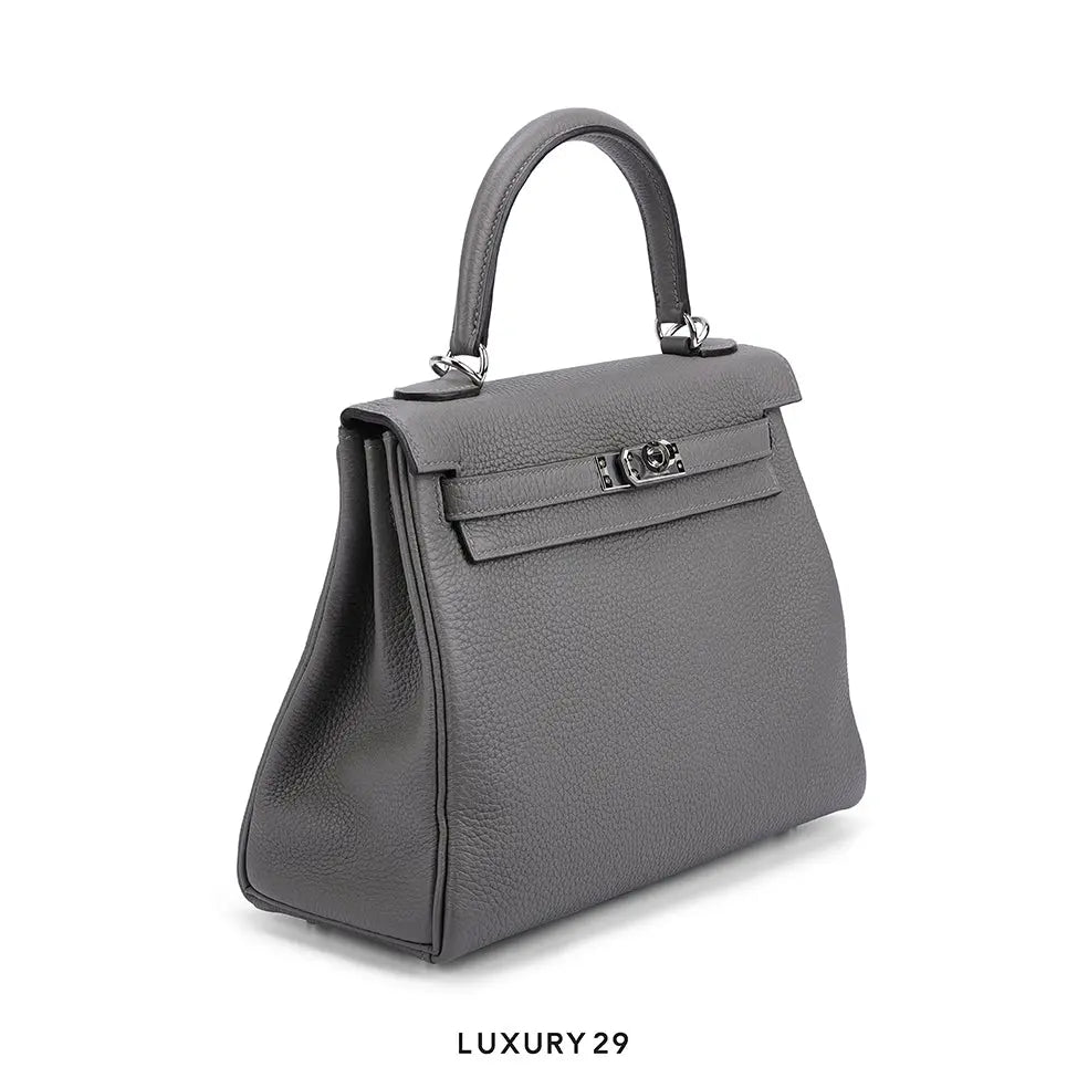 Hermes Kelly Retourne 25 Etain Togo Palladium Hardware / U Stamp HERMES