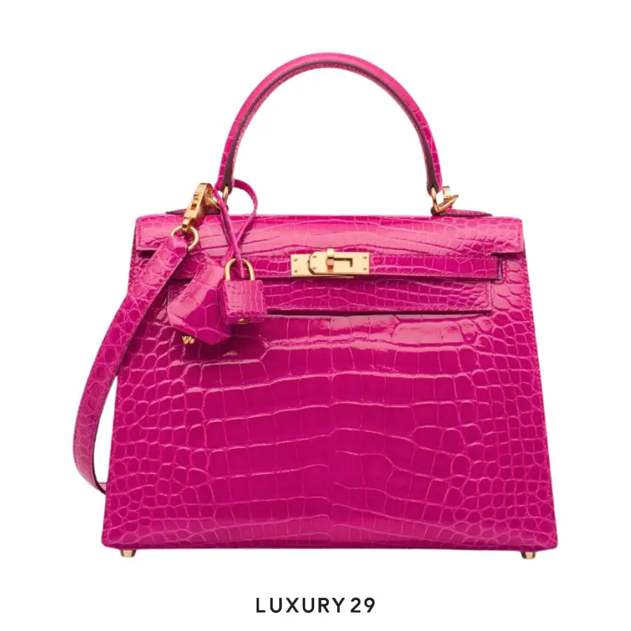 Hermes Kelly Retourne 25 Rose Sheherazade Lisse Alligator Gold Hardware / B Stamp (2023)