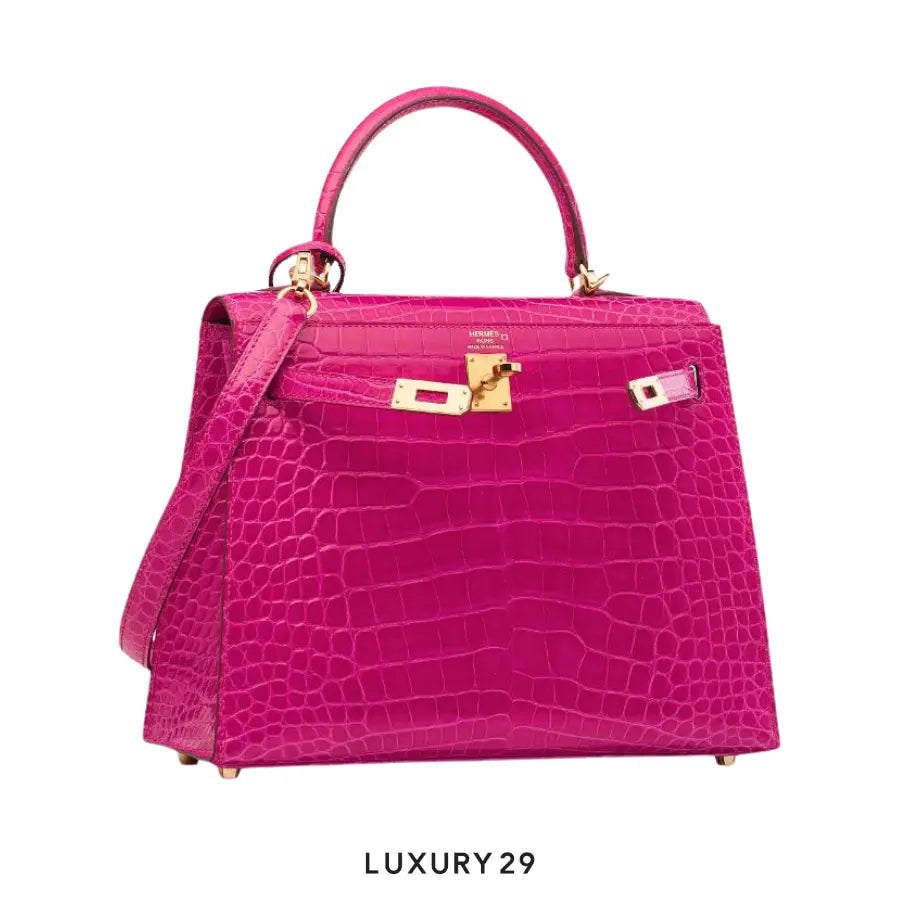 Hermes Kelly Retourne 25 Rose Sheherazade Lisse Alligator Gold Hardware / B Stamp (2023) HERMES