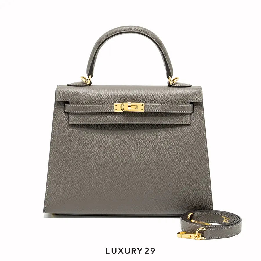 Hermes Kelly Sellier 25 Gris Meyer Epsom Gold Hardware / U Stamp