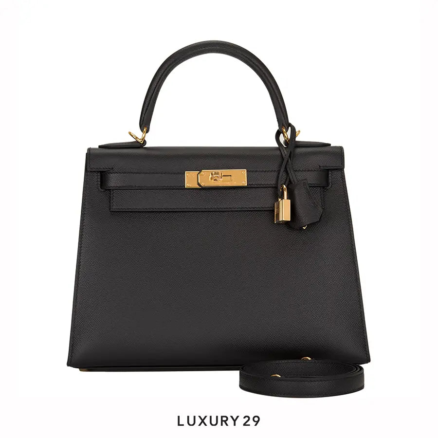 Hermes Kelly Sellier 28 Black Epsom Gold Hardware