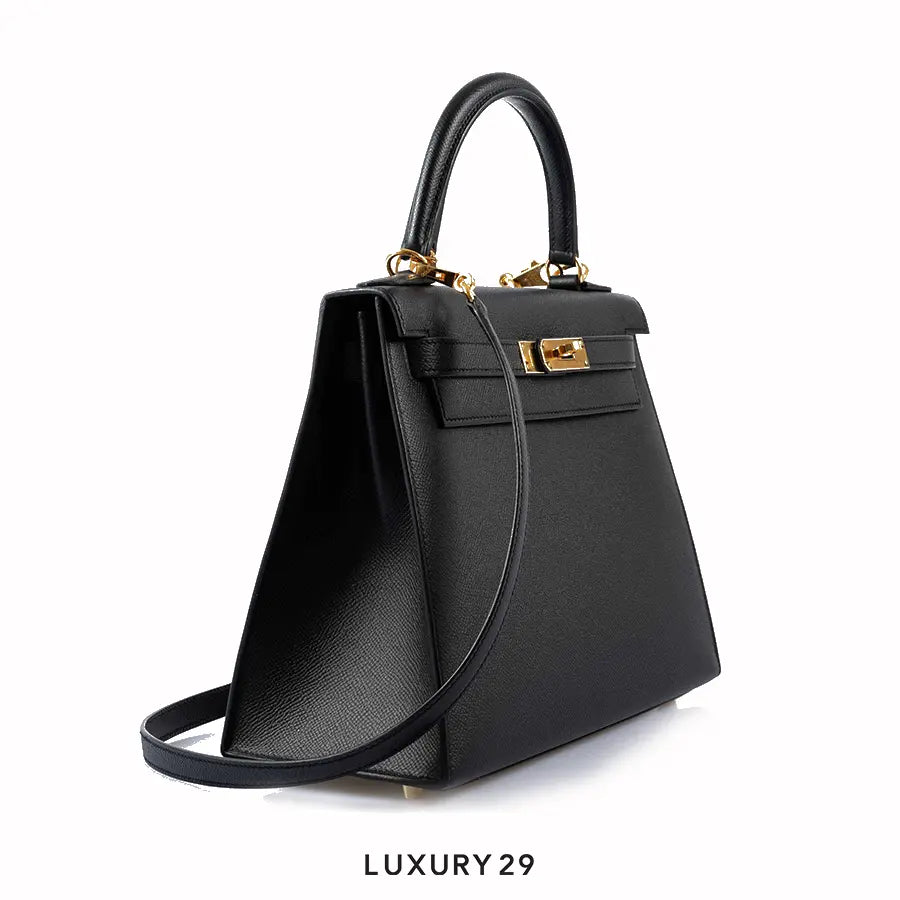 Hermes Kelly Sellier 28 Black Epsom Gold Hardware HERMES