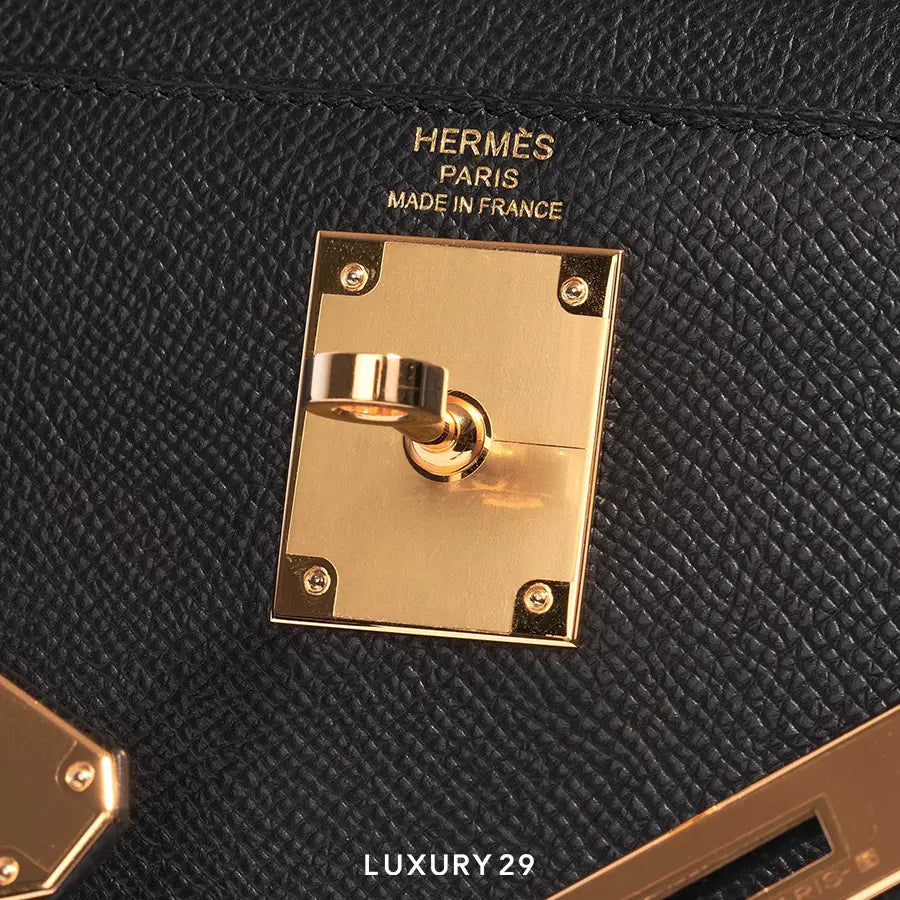 Hermes Kelly Sellier 28 Black Epsom Gold Hardware HERMES