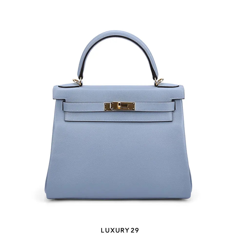 Hermes Kelly Sellier 28 Bleu Brume Epsom Gold Hardware / U Stamp