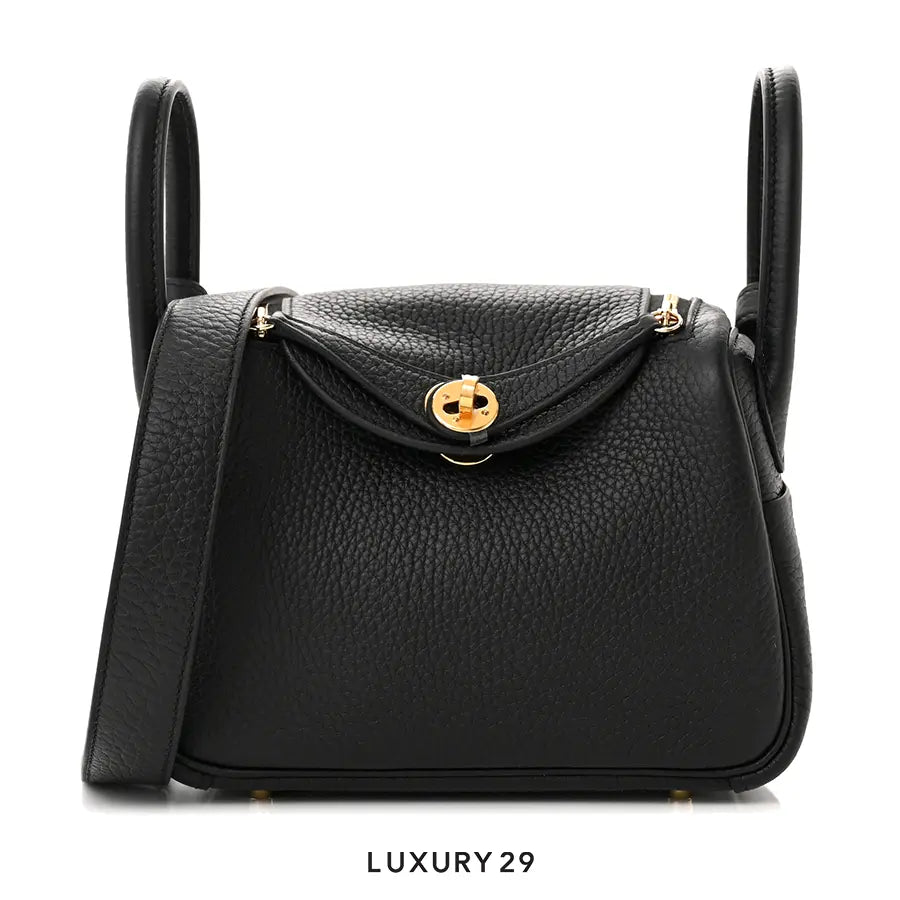 Hermes Lindy II Mini Bag Clemence & Gold Noir