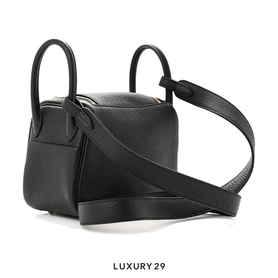 Hermes Lindy II Mini Bag Clemence & Gold Noir HERMES