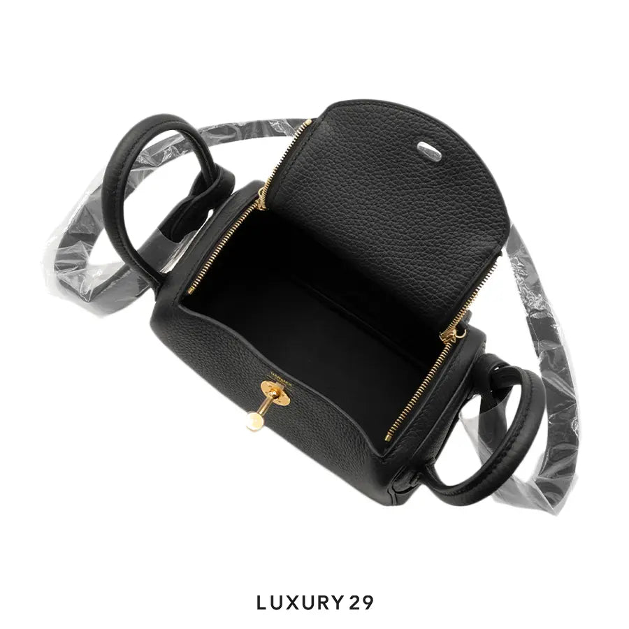 Hermes Lindy II Mini Bag Clemence & Gold Noir HERMES