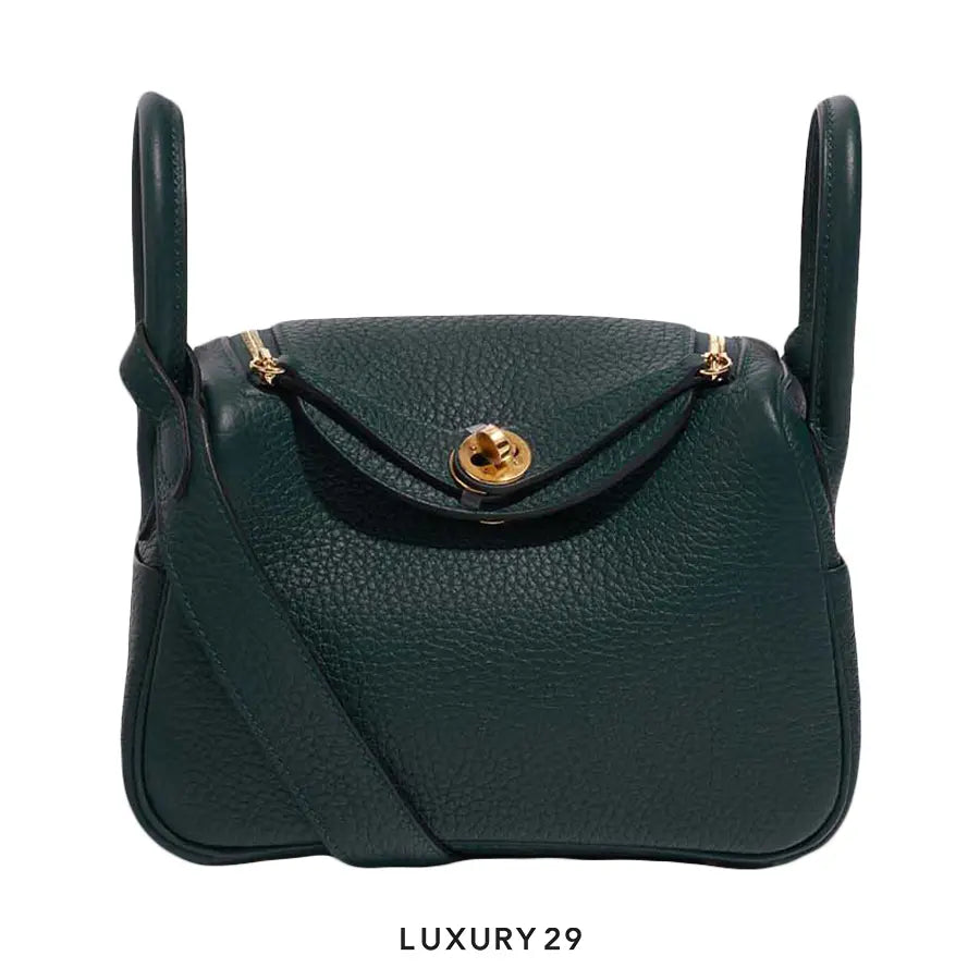 Hermes Lindy II Mini Bag Taurillon Clemence Gold Hareware Vert Fonce