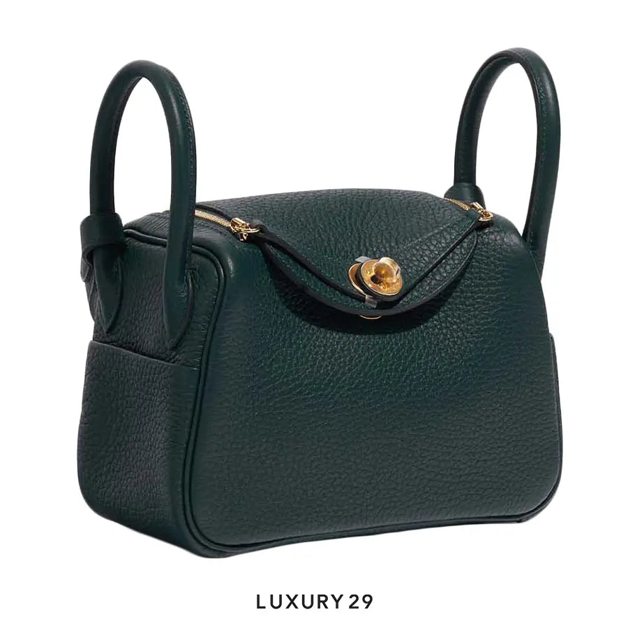 Hermes Lindy II Mini Bag Taurillon Clemence Gold Hareware Vert Fonce HERMES