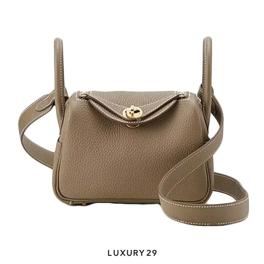 Hermes Lindy Mini II Taurillon Clemence Gold Hardware Etoupe