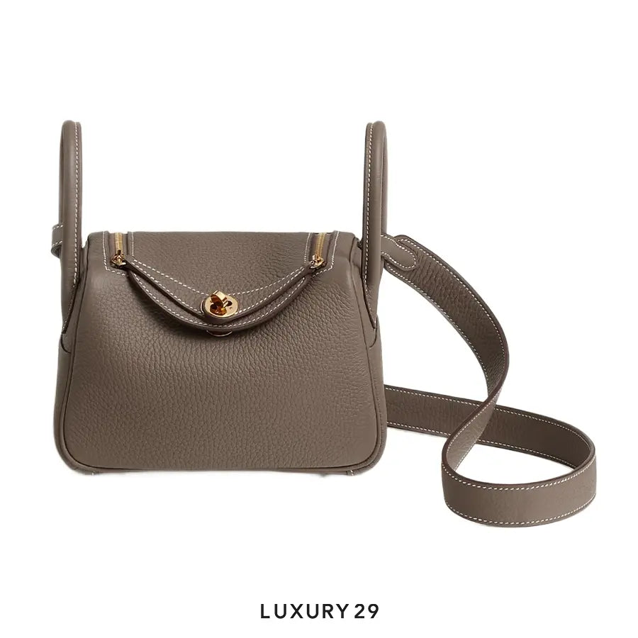 Hermes Lindy Mini II Taurillon Clemence N4 Gris Platine