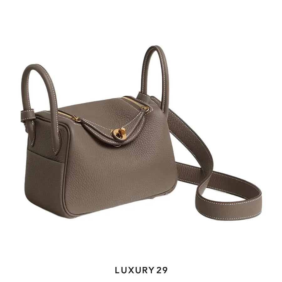 Hermes Lindy Mini II Taurillon Clemence N4 Gris Platine HERMES